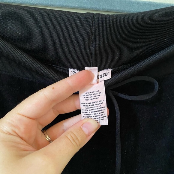Juicy Couture Black Velour Joggers Size L Rib Waist Drawstring Y2K Track Joggers - Picture 2 of 6